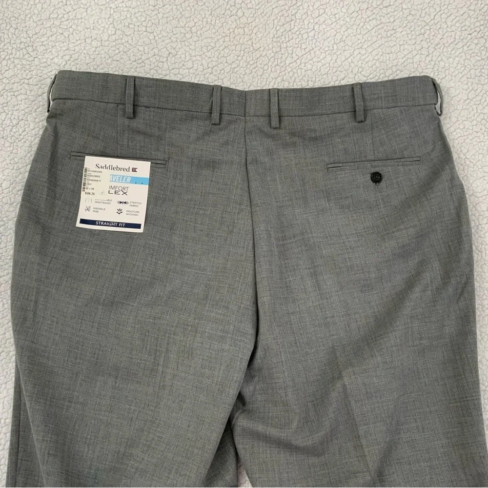 Saddlebred Traveler 42x29 Dress Pants Gray Comfort Flex No Iron Flat Front New